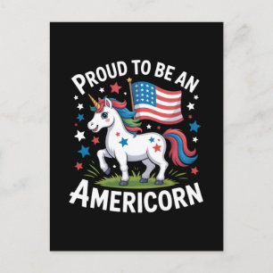 Patriottische Amerikaan Eenhoorn 4 juli Patriottis Feestdagenkaart
