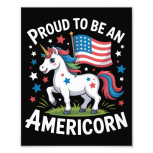 Patriottische Amerikaan Eenhoorn 4 juli Patriottis Foto Afdruk