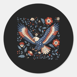 Patriottische Amerikaanse Adelaar Bloemrijke Vinta Ronde Sticker