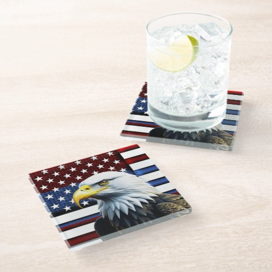 Patriottische Amerikaanse adelaar en Amerikaanse v Glazen Onderzetter (Schuin)