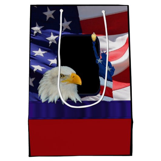 Patriottische Amerikaanse adelaar en vlag Medium Cadeauzakje (Achterkant)
