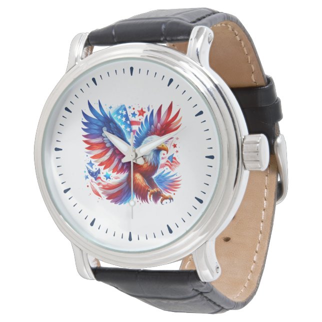 Patriottische Amerikaanse adelaar rood wit blauw Horloge (Gekanteld)