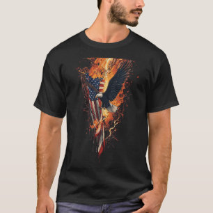 Patriottische Amerikaanse Adelaar Vuur Vlag T-shirt