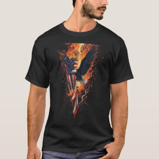 Patriottische Amerikaanse Adelaar Vuur Vlag T-shirt