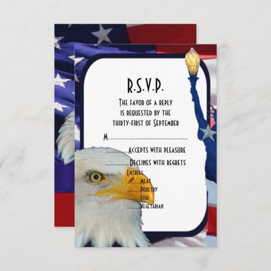 Patriottische Amerikaanse adelaards bruiloft R.S.V RSVP Kaartje (Voorkant / Achterkant)