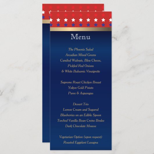 Patriottische Amerikaanse bruiloft - Menu (Voorkant / Achterkant)