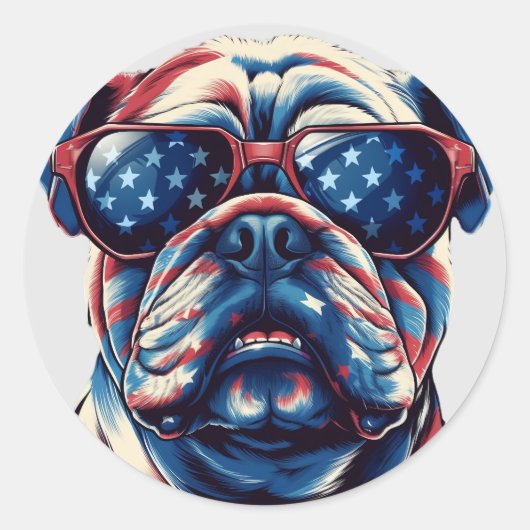 Patriottische Amerikaanse buldog Ronde Sticker (Voorkant)
