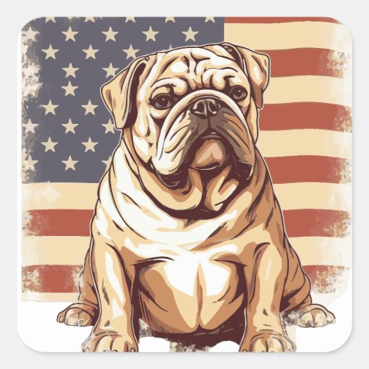 Patriottische Amerikaanse buldog Vierkante Sticker (Voorkant)