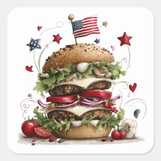 Patriottische Amerikaanse Burger Kunst  Vierkante Sticker (Voorkant)
