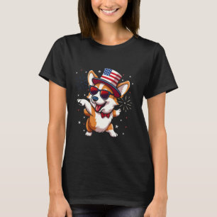 Patriottische Amerikaanse Corgi Dansende Vlag Hond T-shirt