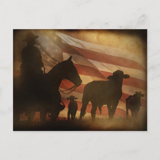 Patriottische Amerikaanse cowboy en Cattle Western Briefkaart (Voorkant)