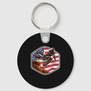 Patriottische Amerikaanse dirt bike rijder motocro Sleutelhanger