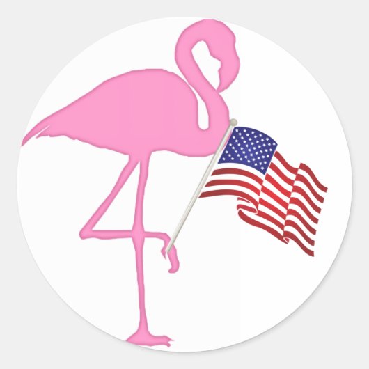 Patriottische Amerikaanse Flamingo met Vlag Ronde Sticker (Voorkant)