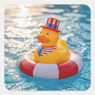 Patriottische Amerikaanse gele rubberen eend in zw Vierkante Sticker
