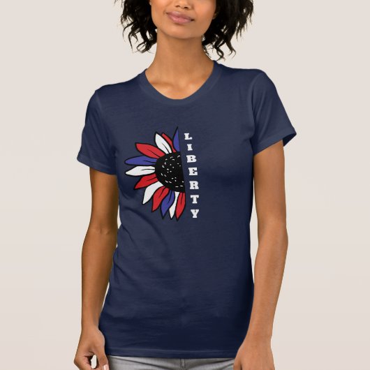 Patriottische Amerikaanse Halve Zonnebloem Vrijhei T-shirt (Voorkant)