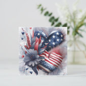 Patriottische Amerikaanse Hart Kunst Bloemen Feestdagenkaart (Staand voorkant)