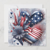 Patriottische Amerikaanse Hart Kunst Bloemen Feestdagenkaart (Voorkant)