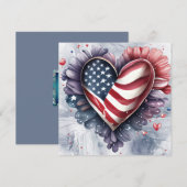 Patriottische Amerikaanse Hart Kunst Bloemen Feestdagenkaart (Voorkant / Achterkant)