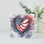 Patriottische Amerikaanse Hart Kunst Bloemen Feestdagenkaart (Staand voorkant)
