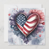 Patriottische Amerikaanse Hart Kunst Bloemen Feestdagenkaart (Voorkant)