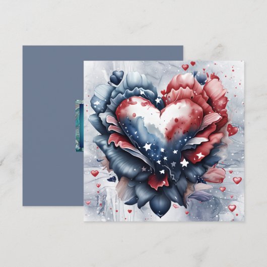 Patriottische Amerikaanse Heart Art Bloemen Feestdagenkaart (Voorkant / Achterkant)
