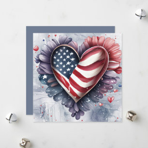 Patriottische Amerikaanse Heart Art Bloemen Feestdagenkaart