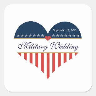 Patriottische Amerikaanse Heart Flag Militair Wedd Vierkante Sticker