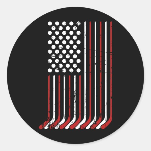 Patriottische Amerikaanse hockeysticks en sterren  Ronde Sticker (Voorkant)