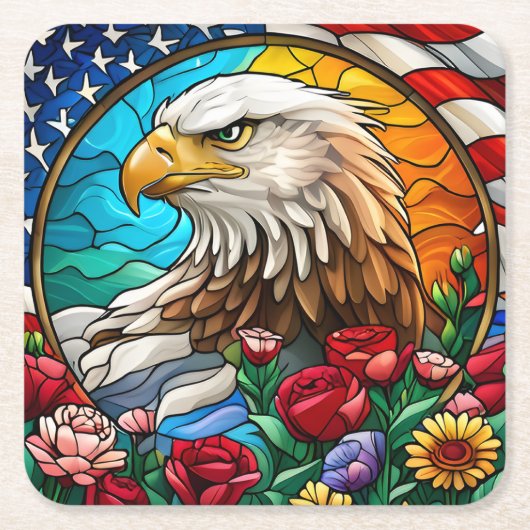 Patriottische Amerikaanse Kale Adelaar "Glas in lo Kartonnen Onderzetters (Voorkant)