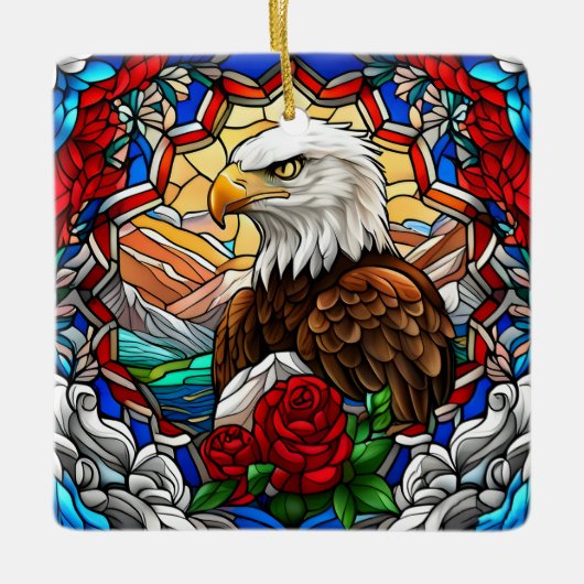 Patriottische Amerikaanse Kale Adelaar "Glas in lo Keramisch Ornament (Voorkant)