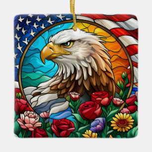 Patriottische Amerikaanse Kale Adelaar "Glas in lo Keramisch Ornament