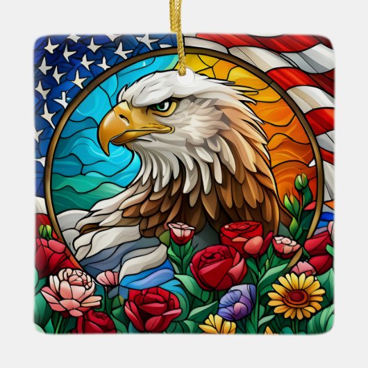 Patriottische Amerikaanse Kale Adelaar "Glas in lo Keramisch Ornament (Voorkant)