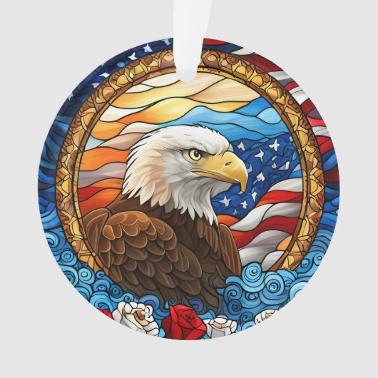 Patriottische Amerikaanse Kale Adelaar "Glas in lo Ornament (voorkant)