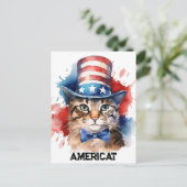 Patriottische Amerikaanse Kat, 4 juli Boodschappen Briefkaart (Staand voorkant)