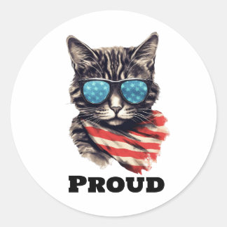 Patriottische Amerikaanse kat, 4 juli Ronde Sticker