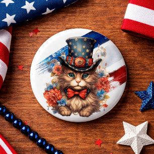 Patriottische Amerikaanse Kat Ronde Button 3,2 Cm