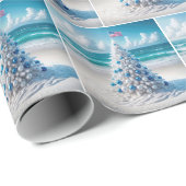 Patriottische Amerikaanse kerstboom op het strand Cadeaupapier (Rol Hoek)