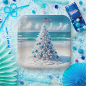 Patriottische Amerikaanse kerstboom op het strand Papieren Bordje (Feest)