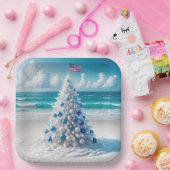 Patriottische Amerikaanse kerstboom op het strand Papieren Bordje (Feest)