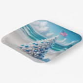 Patriottische Amerikaanse kerstboom op het strand Papieren Bordje (Gebogen)