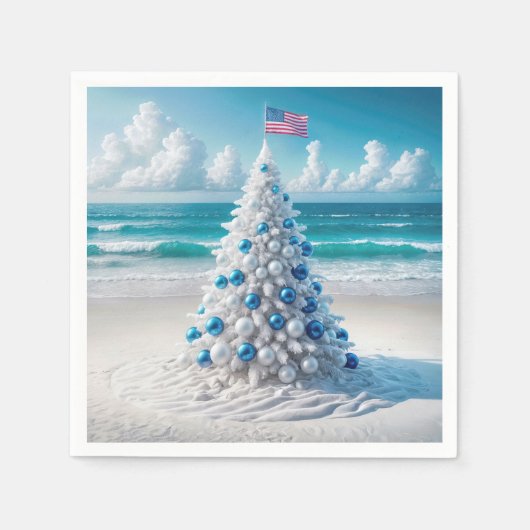 Patriottische Amerikaanse kerstboom op het strand Servet (Voorkant)