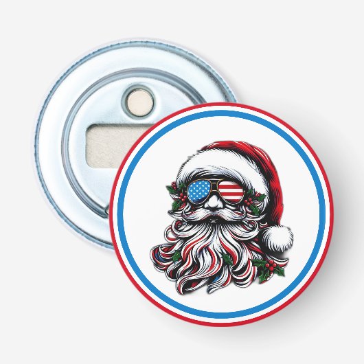 Patriottische/Amerikaanse Kerstman Button Flesopener (Voorkant)