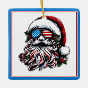 Patriottische/Amerikaanse Kerstman Keramisch Ornament