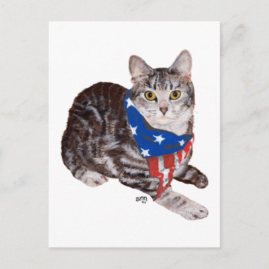 Patriottische Amerikaanse Korthaar Tabbykat Briefkaart (Voorkant)