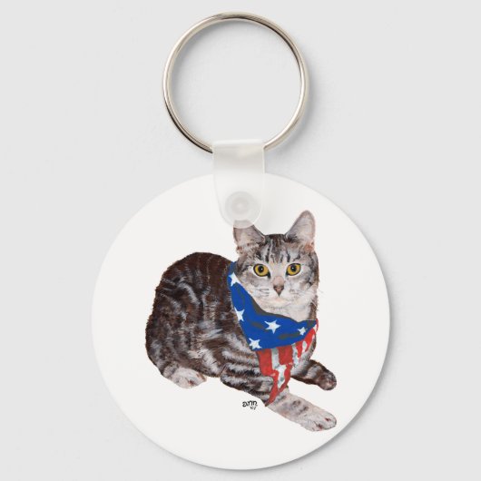 Patriottische Amerikaanse Korthaar Tabbykat Sleutelhanger (Voorkant)