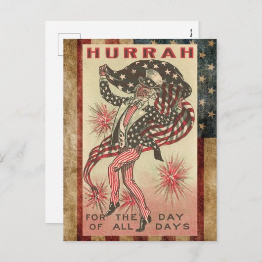 Patriottische Amerikaanse Oom Sam 4 juli Feestdagenkaart (Voorkant / Achterkant)