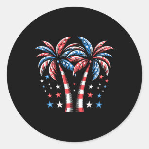 Patriottische Amerikaanse Palmboom Vlag VS Zomer 4 Ronde Sticker