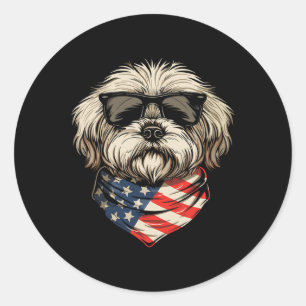 Patriottische Amerikaanse Shih Tzu VS-vlag Hond 4 Ronde Sticker