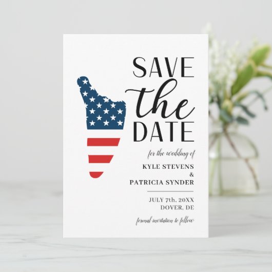 Patriottische Amerikaanse staat Delaware bestemmin Save The Date (Staand voorkant)