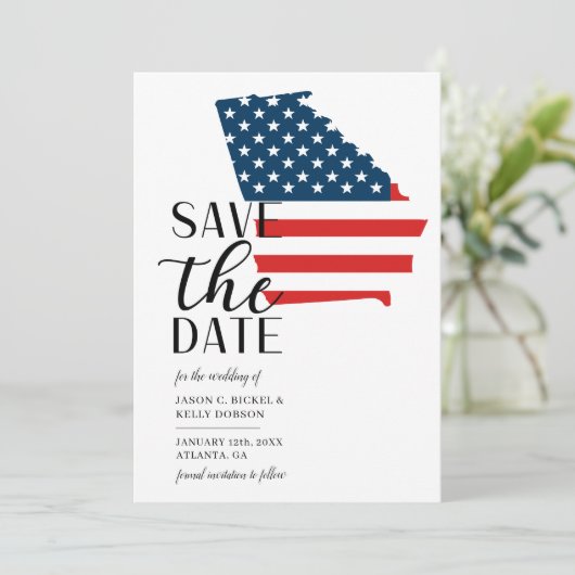 Patriottische Amerikaanse staat Georgia bestemming Save The Date (Staand voorkant)